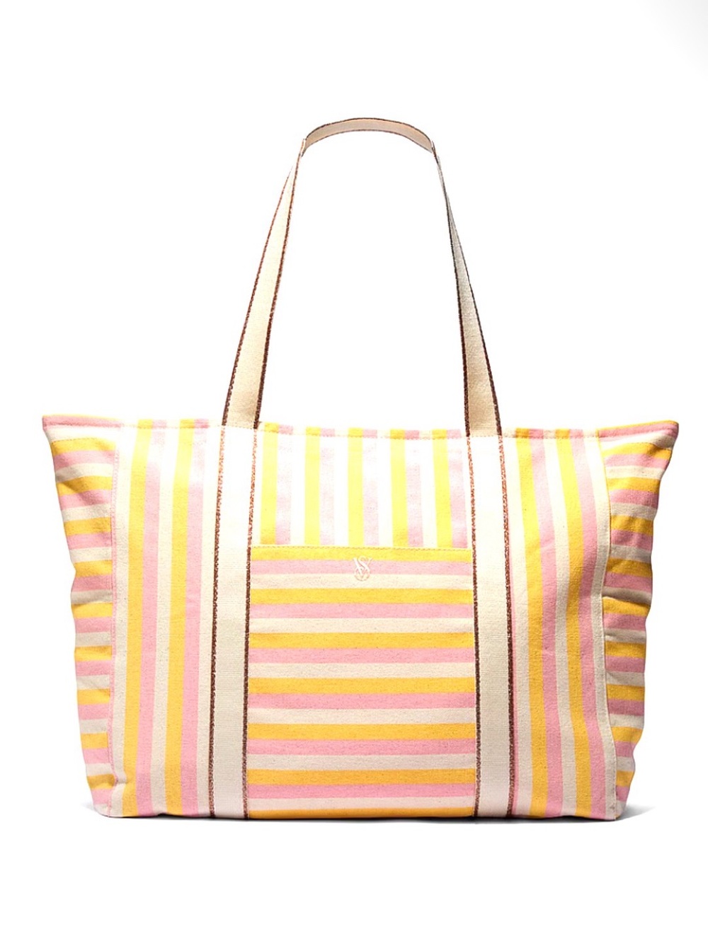 Victoria's Secret Pink and Yellow Striped Canvas Tote